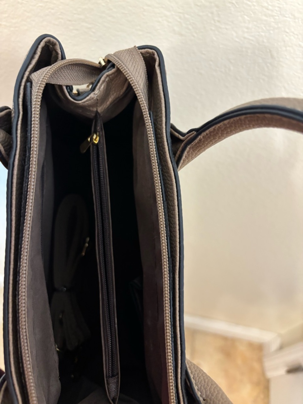 Structured Taupe Women’s crossbody  Handbag with Detailing - Picture 3 of 6